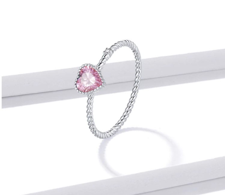 Anillo Promesa Corazón Rosa Delgado Zirconias Cúbicas Plata 925