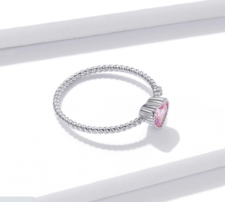 Anillo Promesa Corazón Rosa Delgado Zirconias Cúbicas Plata 925