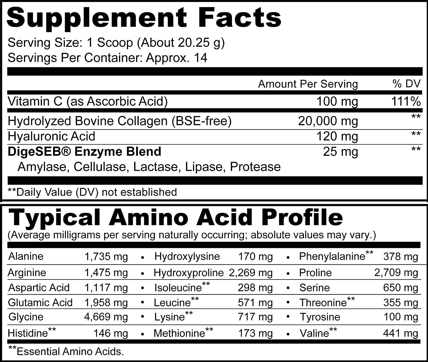 Polvo de péptidos de colágeno + vitamina C, enzimas digestivas