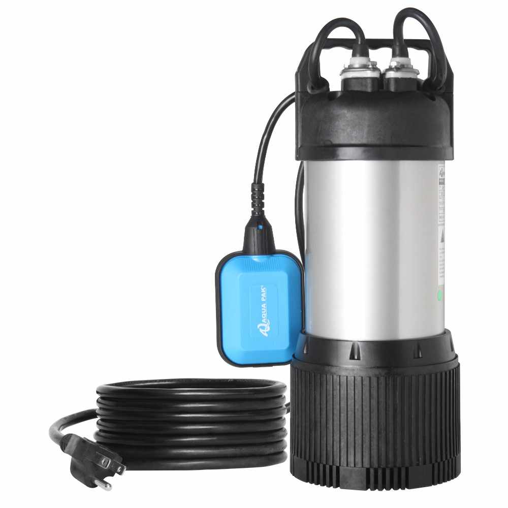 BOMBA SUMERGIBLE AQUA PAK, SERIE KANKI PLUS, 44 LPM, ACERO INOXIDABLE/POLIPROPILENO, DESCARGA 1", 3/4 HP, 1F, 127V