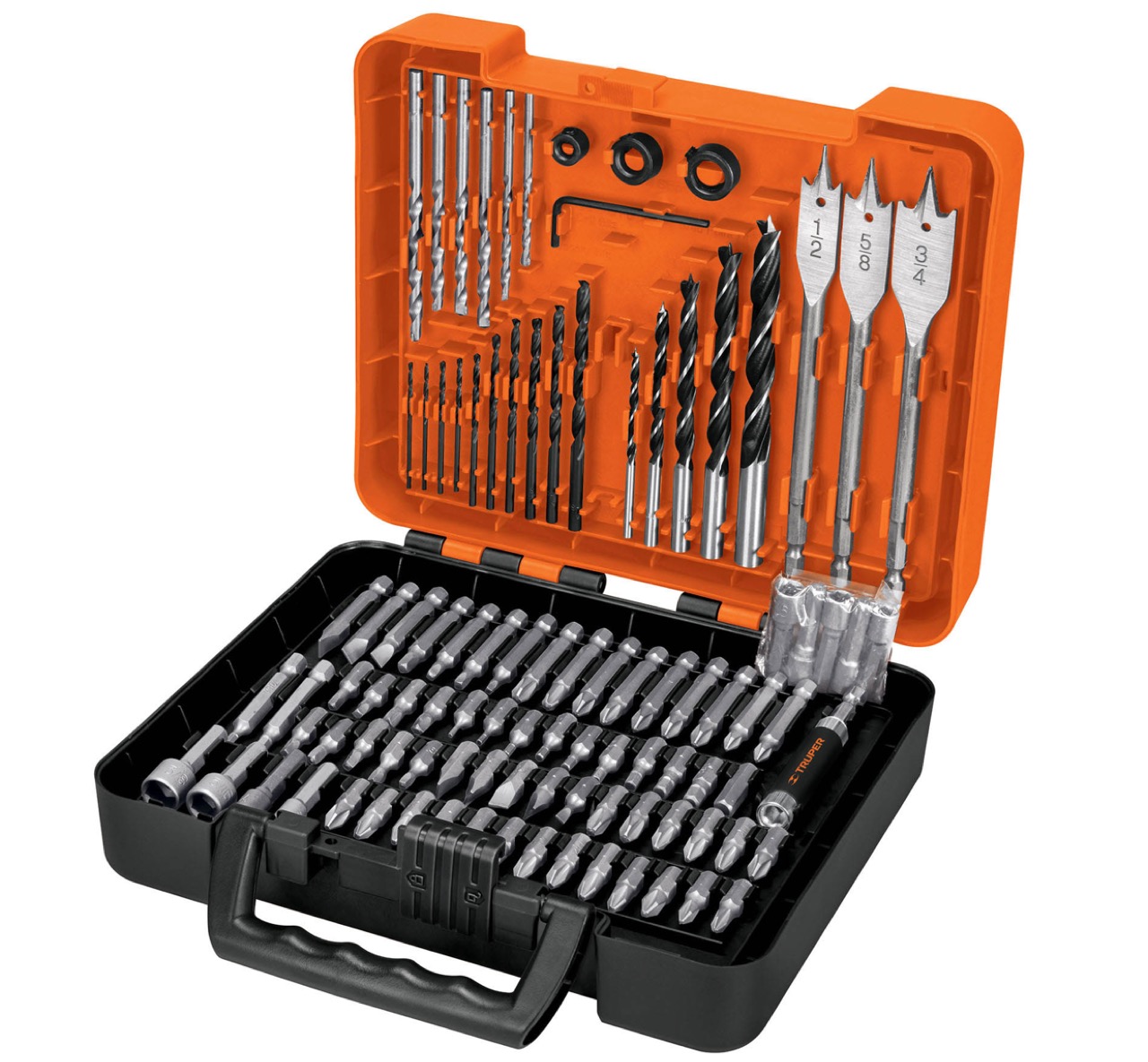 Juego Brocas Puntas Dados Set Rotomartillo Taladro para Madera -Metal y Concreto Truper con Estuche