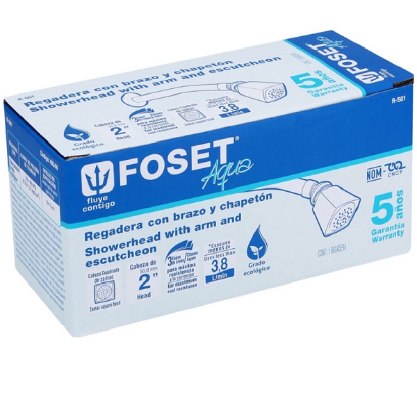 Regadera Cuadrada DE 2" de Baja Presion Acero Inoxidable Incluye Brazo R-501 Foset                                                    Foset 