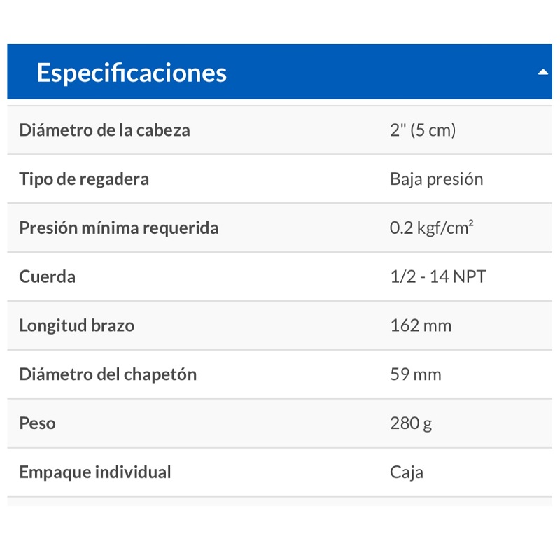 Regadera Cuadrada DE 2" de Baja Presion Acero Inoxidable Incluye Brazo R-501 Foset                                                    Foset 