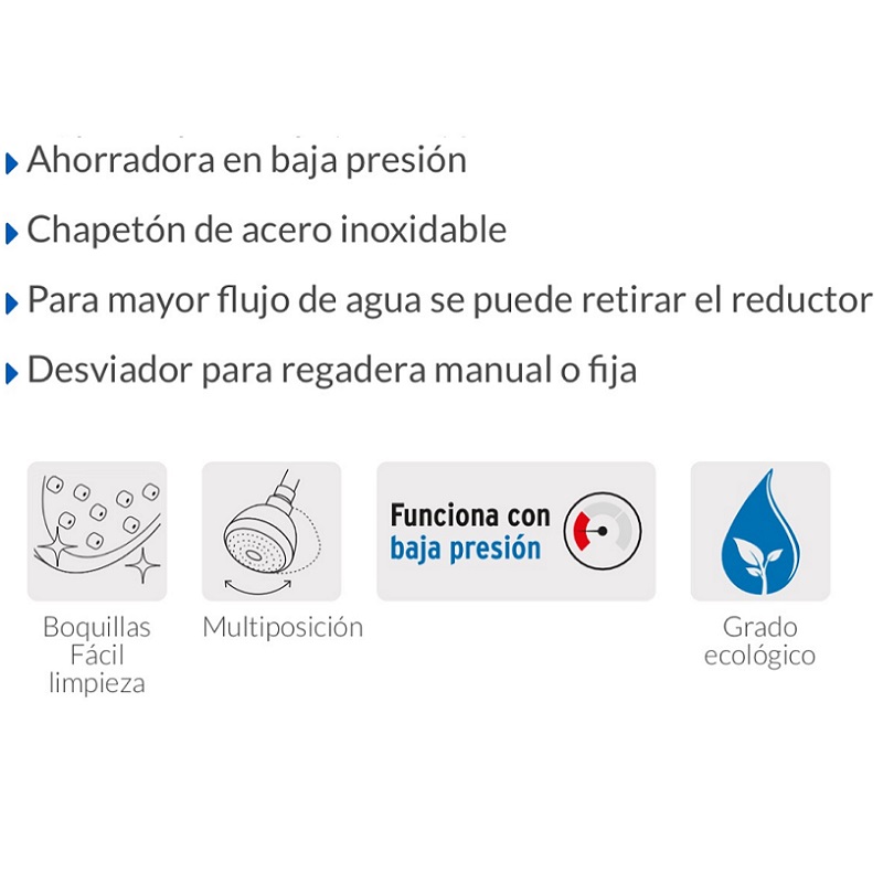 Regadera Plastica tipo Telefono de Extensión 1.5 m 2 cabezas Baja presión Chapetón de Acero Inoxidable R-007