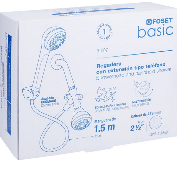 Regadera Plastica tipo Telefono de Extensión 1.5 m 2 cabezas Baja presión Chapetón de Acero Inoxidable R-007