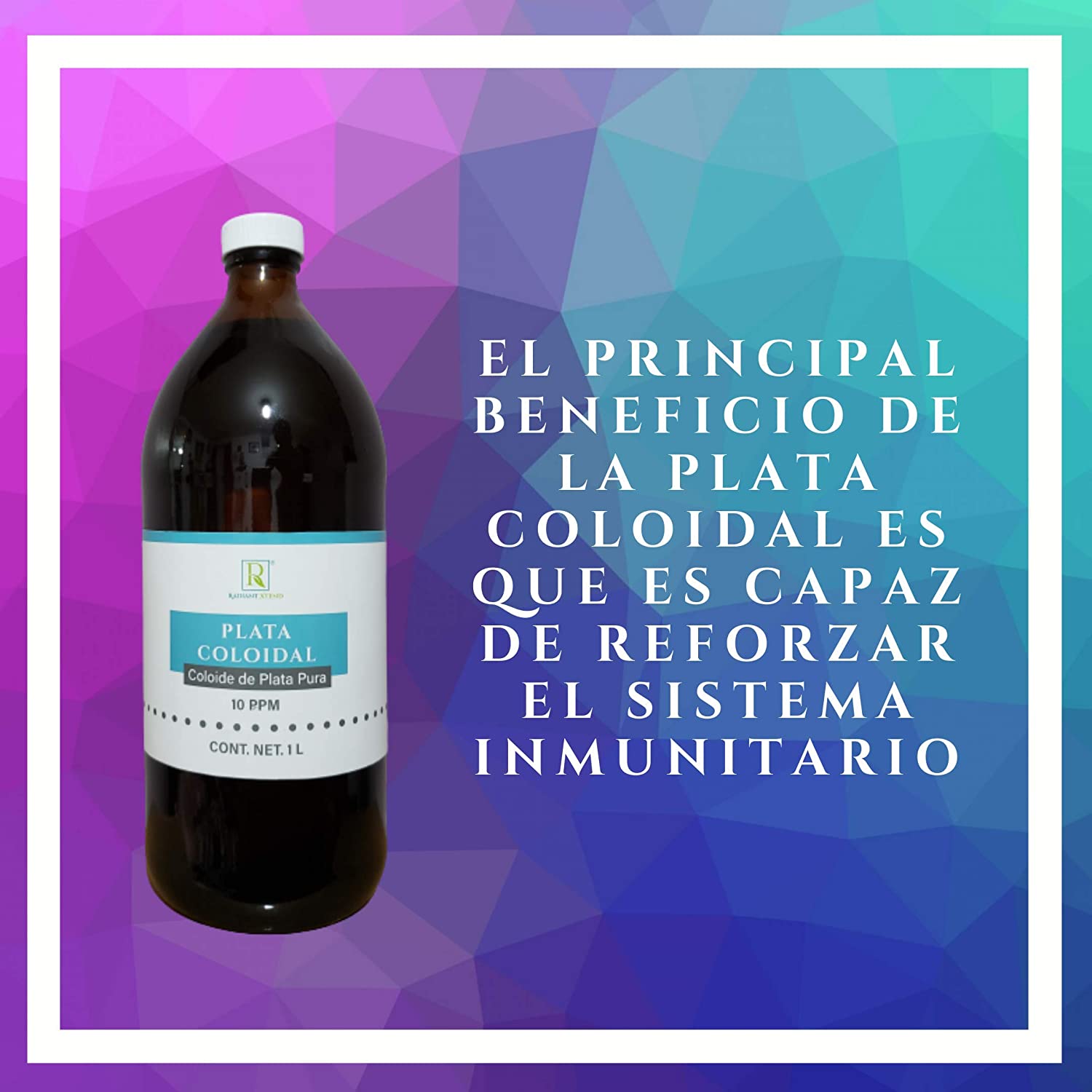 Plata Coloidal 1 litro - 10 ppm - Alta Pureza - Antibacterial, Antibiótico, Germicida, Microbicida