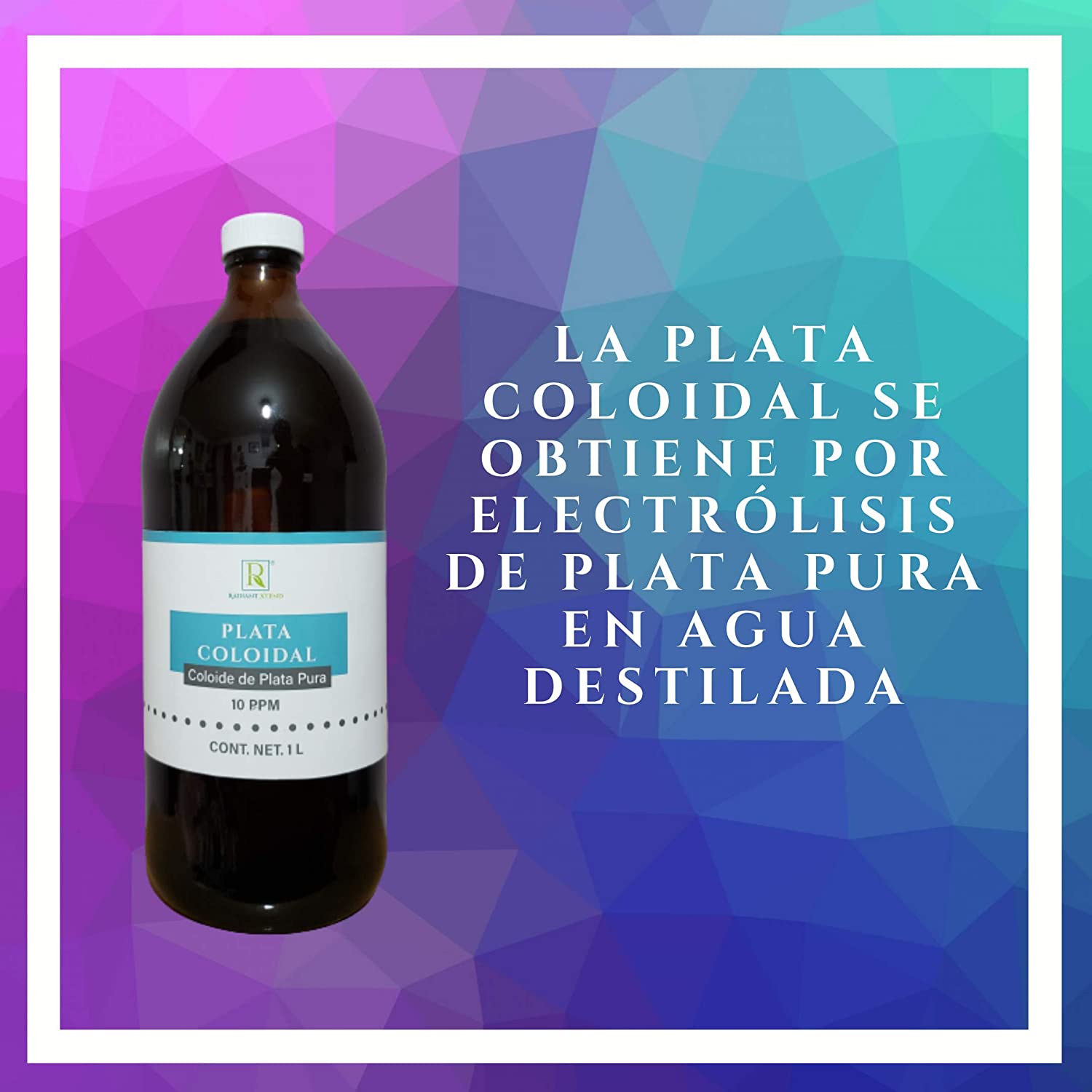 Plata Coloidal 1 litro - 10 ppm - Alta Pureza - Antibacterial, Antibiótico, Germicida, Microbicida