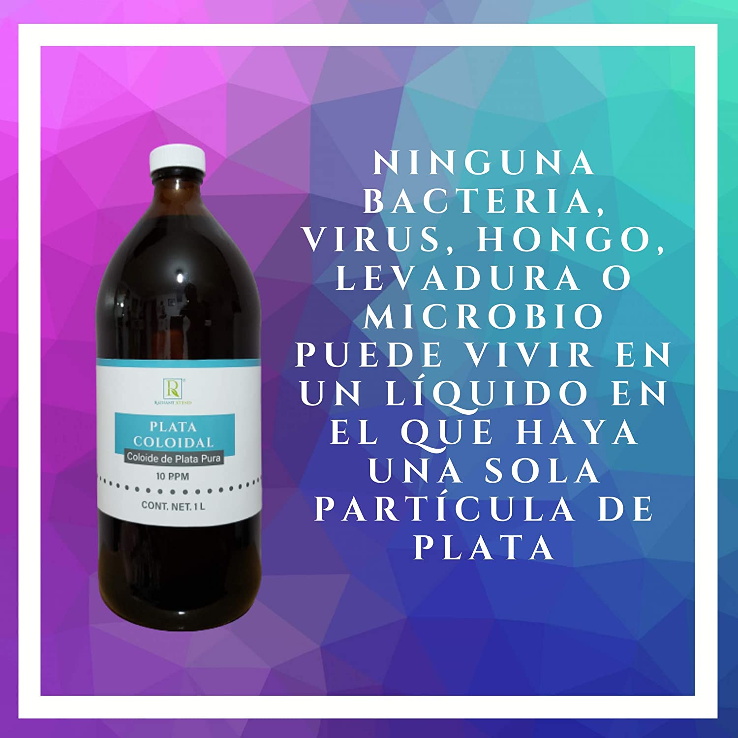 Plata Coloidal 1 litro - 10 ppm - Alta Pureza - Antibacterial, Antibiótico, Germicida, Microbicida