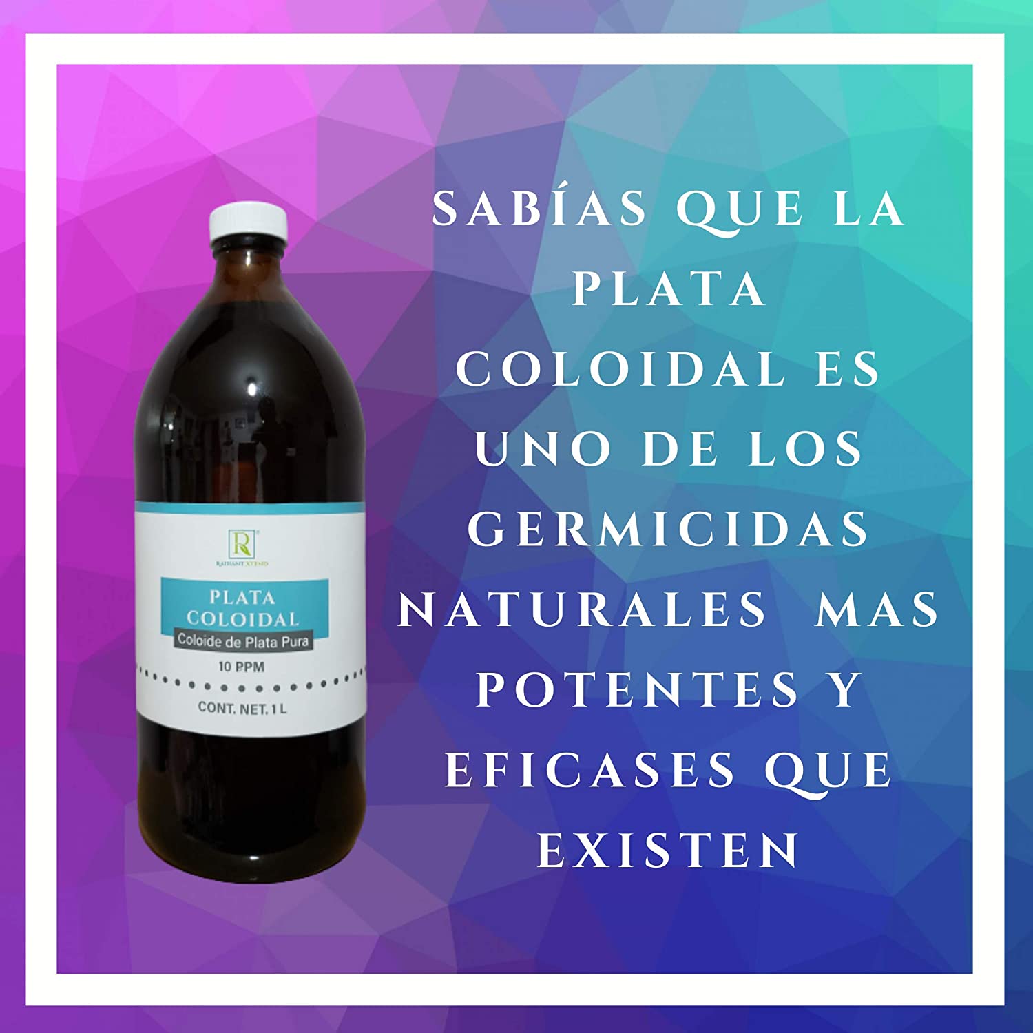 Plata Coloidal 1 litro - 10 ppm - Alta Pureza - Antibacterial, Antibiótico, Germicida, Microbicida
