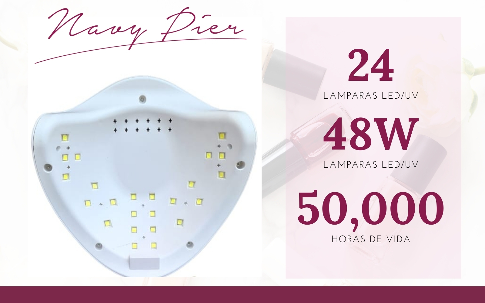 Navy Pier Original Lámpara Secador de Uñas SUN 5 48W, UV LED Lámpara de Uñas Fototerapia de Uñas Máquina, Temporizador Profesional, Cura la Luz en 3 Modos para Tiempo y Pantalla LCD 48W, Blanca