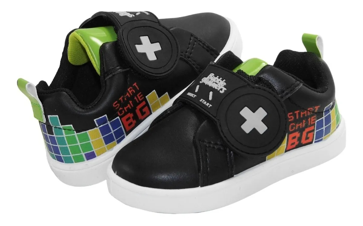 Tenis Niño Velcro Mike 14-19 para Gamers (Negro/Verde)