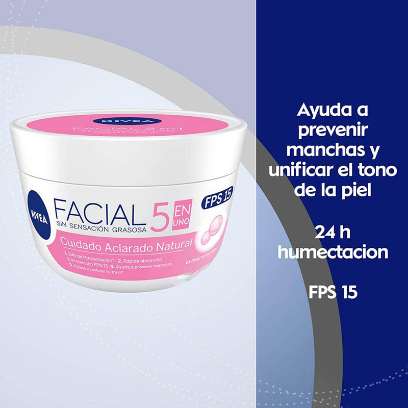 Nivea Crema Facial Hidratante 5 En 1 Aclarado Natural, 375ml
