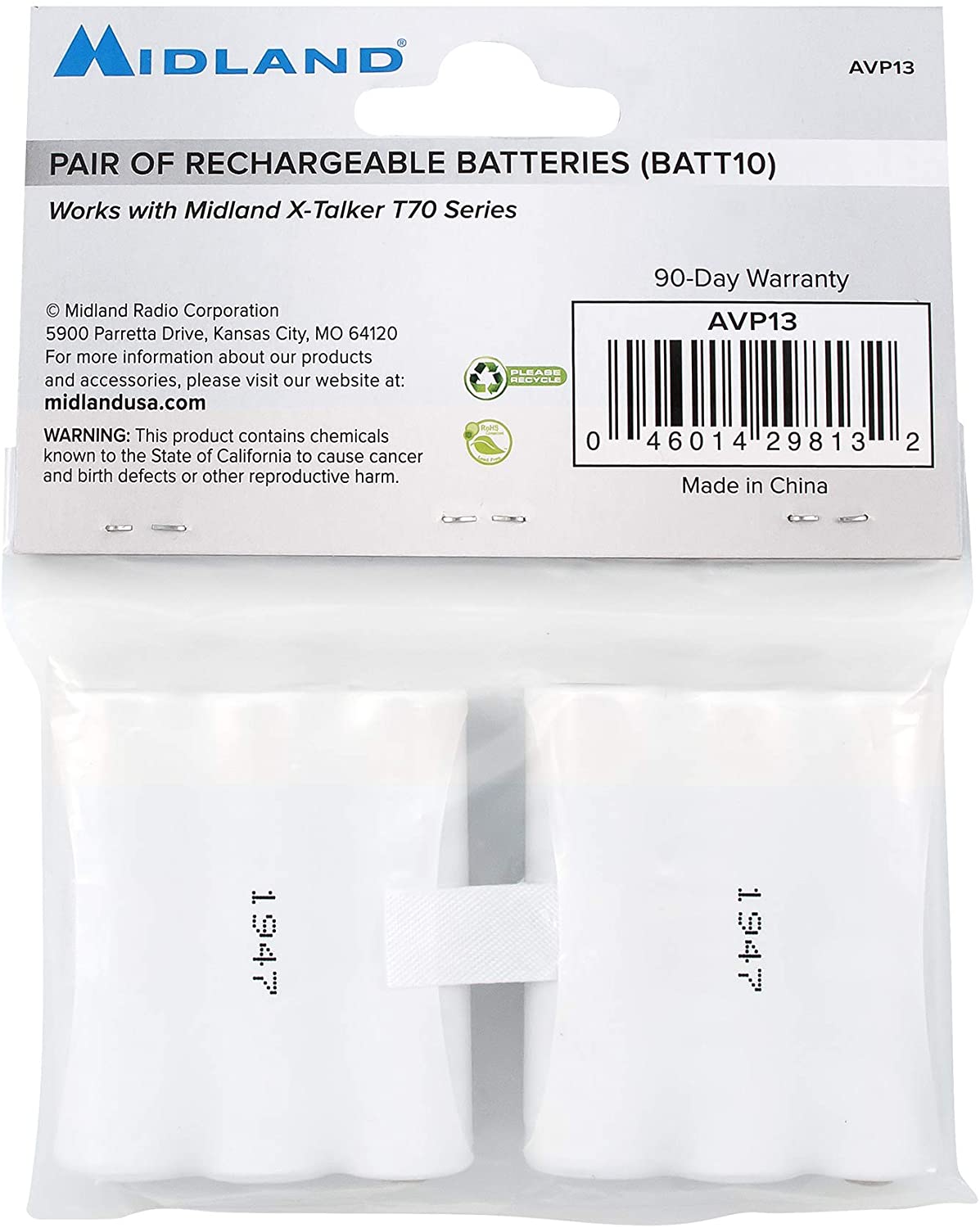 MIDLAND AVP13 BATT10  BATERIAS RECARGABLES PARA RADIOS SERIES T71, T75, T77 Y T79 