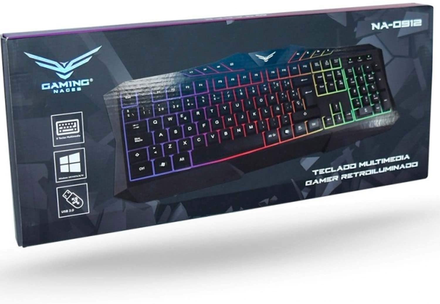 Teclado Gaming Naceb Technology NA-0912 USB Negro CABLE JUEGO LED LUZ PC WINDOWS MULTICOLOR LAP