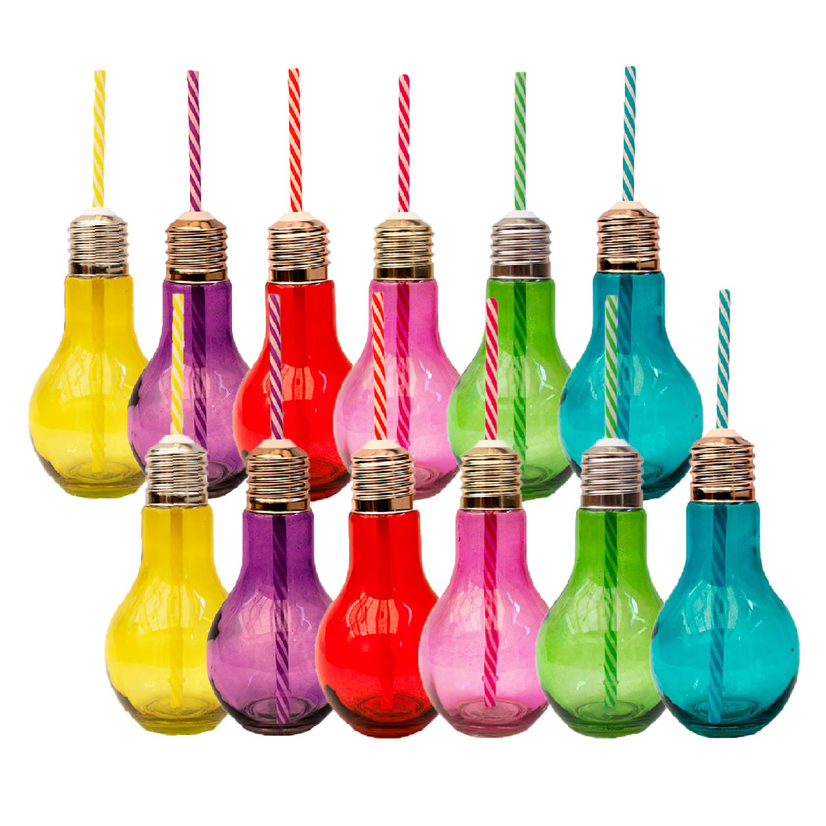 12pz Frasco Foco Con Tapa Y Popote De Vidrio Elegir Color 16oz