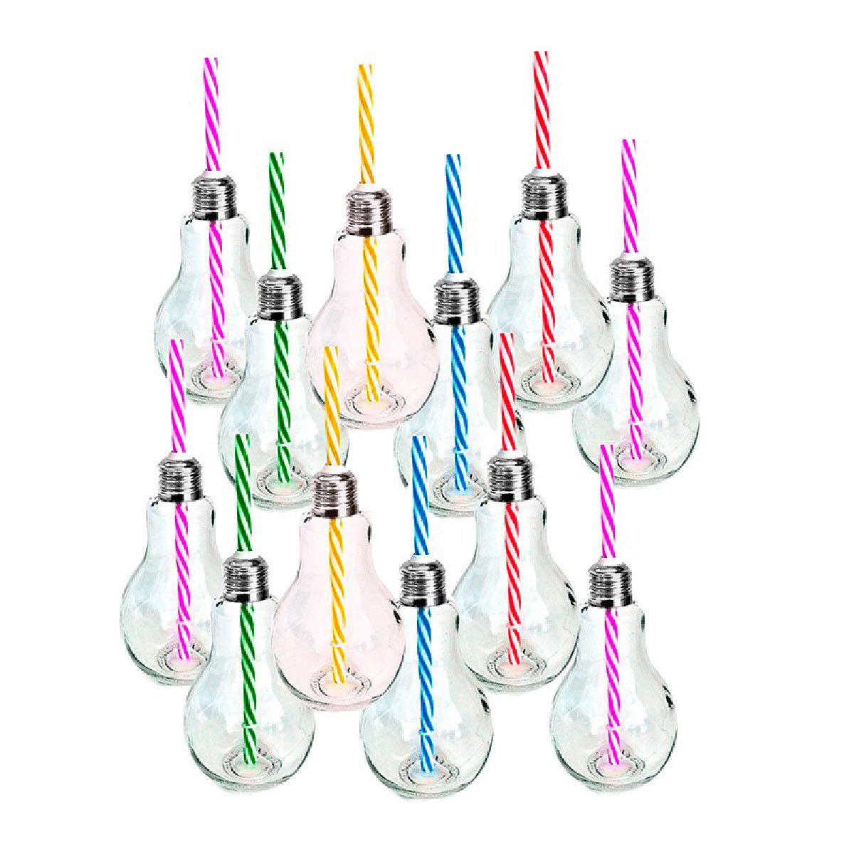 12pz Frasco Foco Con Tapa Y Popote De Vidrio Elegir Color 16oz