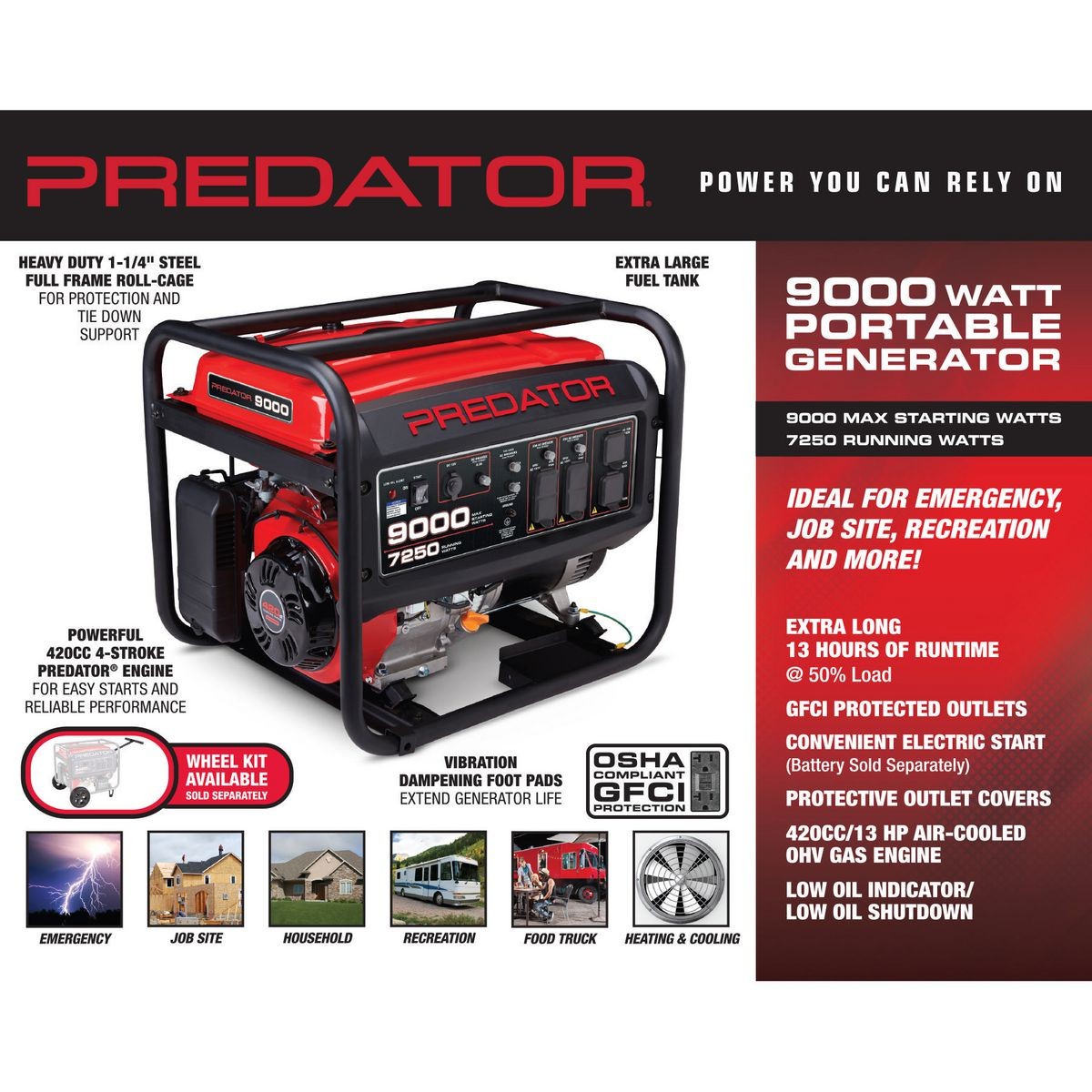 GENERADOR DE LUZ DE 9000 VATIOS - PORTATIL DE GAS 