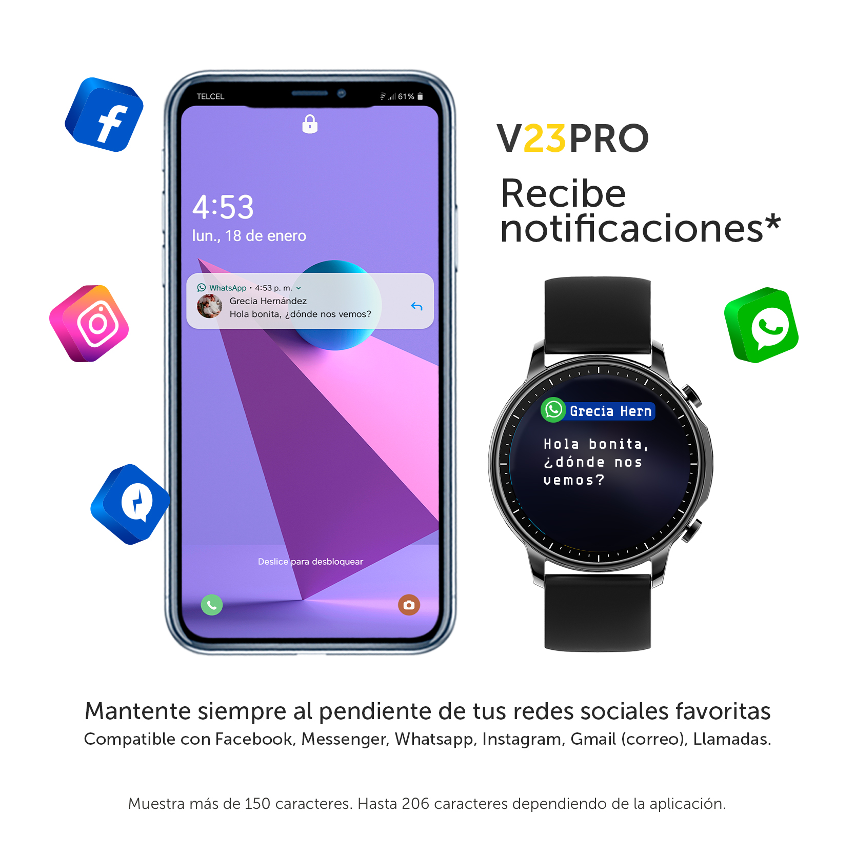 Smartwatch BINDEN V23 PRO Notificaciones iOS y Android Rosa