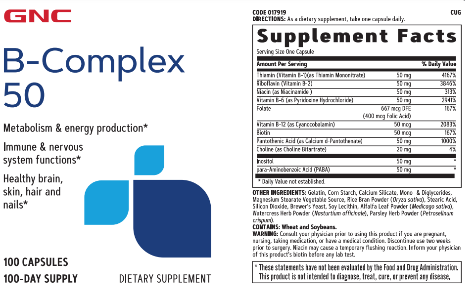 GNC B-COMPLEX 50mg - Complejo B 50mg / 100 capsulas