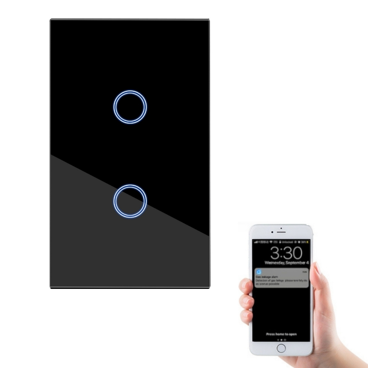 INTERRUPTOR INTELIGENTE WIFI DE PARED LUZ COMPATIBLE CON ALEXA Y GOOGLE HOME NEGRO (2 VÍAS)