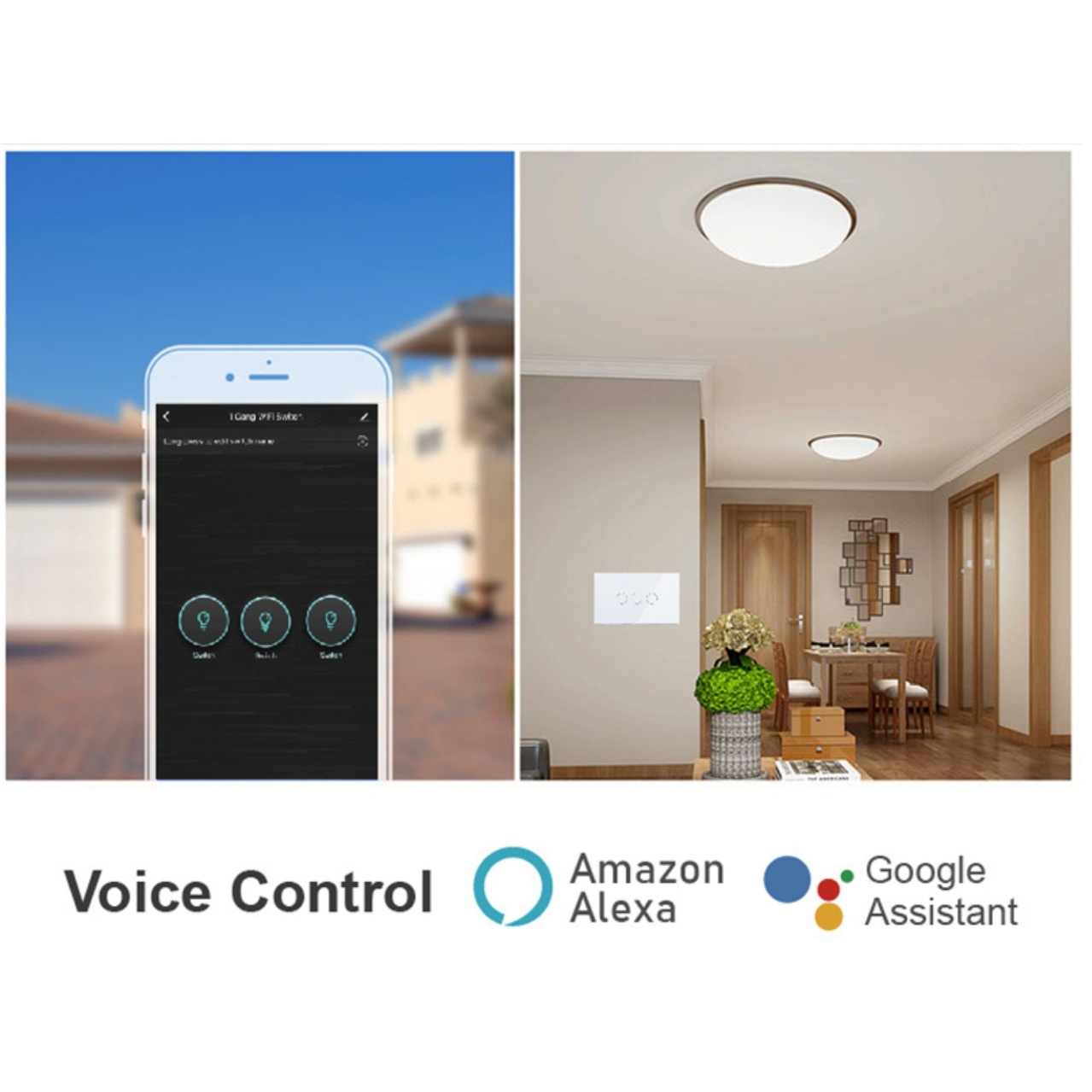 INTERRUPTOR INTELIGENTE WIFI DE PARED LUZ COMPATIBLE CON ALEXA Y GOOGLE HOME NEGRO (2 VÍAS)
