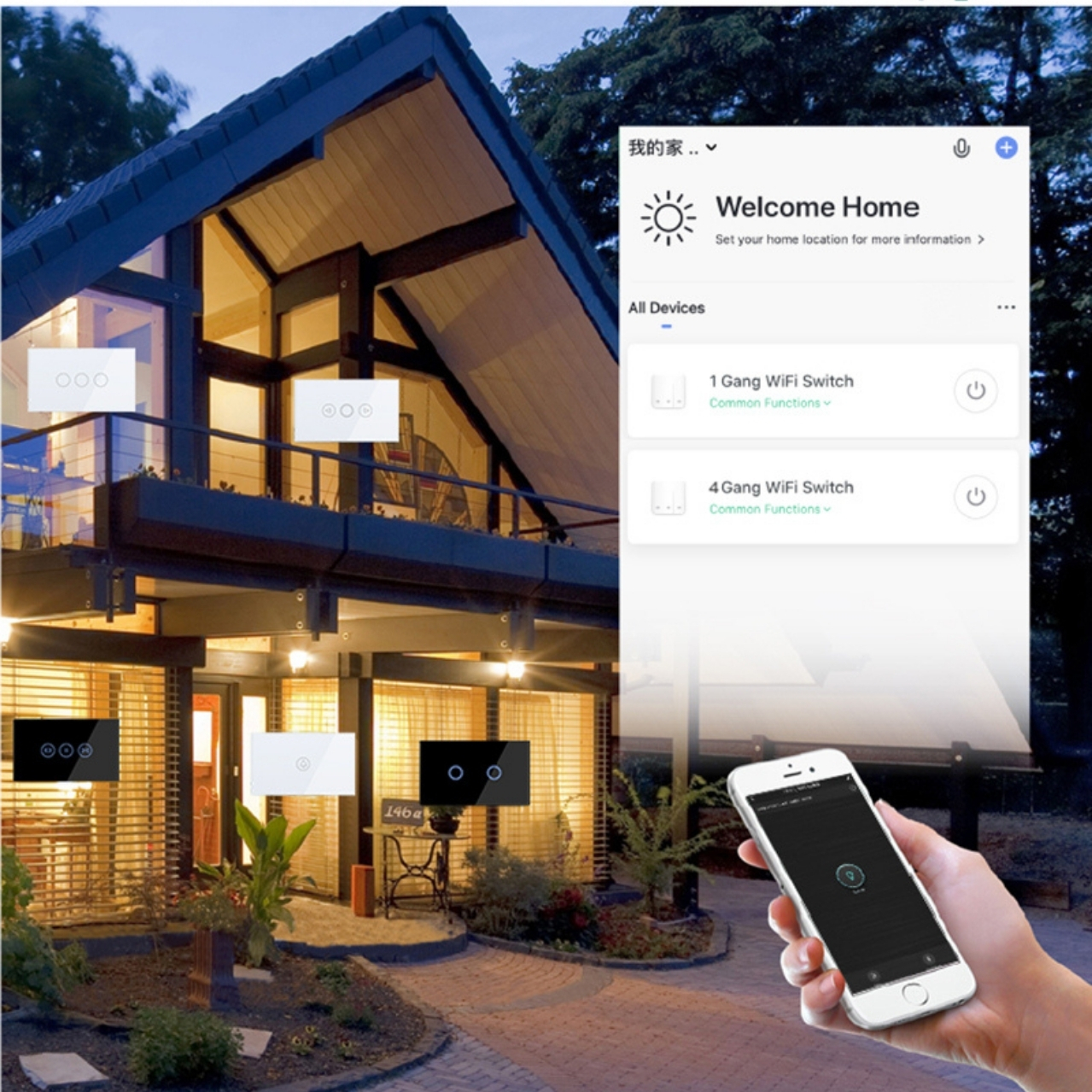 INTERRUPTOR INTELIGENTE WIFI DE PARED LUZ COMPATIBLE CON ALEXA Y GOOGLE HOME NEGRO (2 VÍAS)
