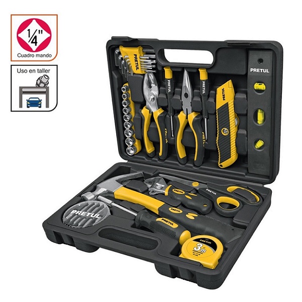 Juego de Herramientas Autocle Mecanico de 42 Pzas Hogar Set de Dados Puntas llaves Allen Martillo Flexometro Metro  Pretul