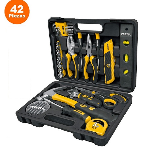 Juego de Herramientas Autocle Mecanico de 42 Pzas Hogar Set de Dados Puntas llaves Allen Martillo Flexometro Metro  Pretul
