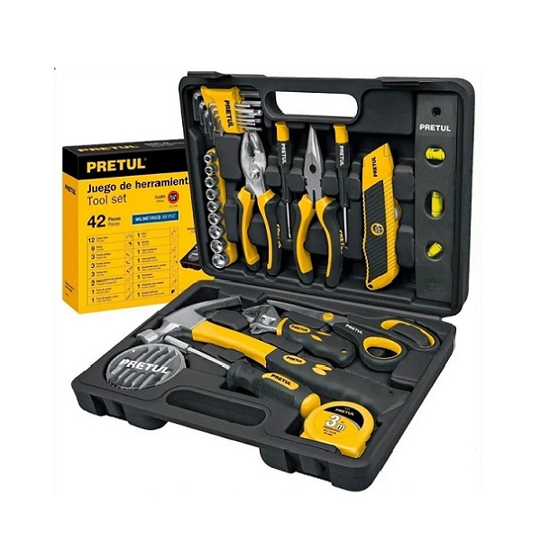 Juego de Herramientas Autocle Mecanico de 42 Pzas Hogar Set de Dados Puntas llaves Allen Martillo Flexometro Metro  Pretul
