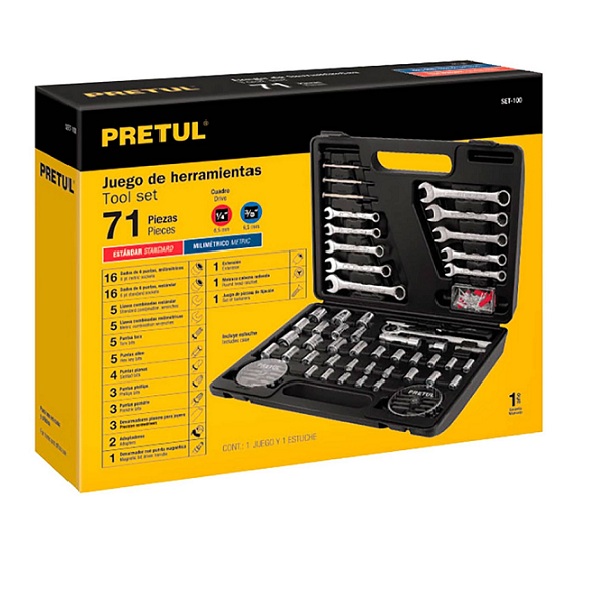 Juego de Herramientas de 71 Pzas Pretul Autocle Mecanico Mecanica Hogar Set de Dados Puntas Llaves Combinadas Matraca