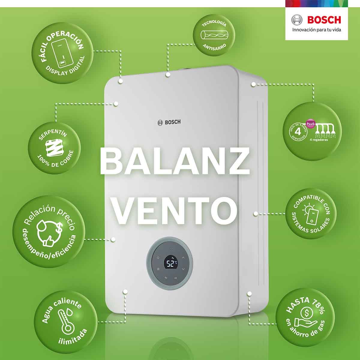 Calentador Paso Wifi 4 Servicios Plus Balanz Vento 24 Gas Lp Bosch