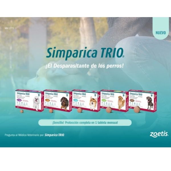 Desparasitante y Antipulgas Simparica Trio 10 A 20 Kg Pulgas Garrapatas Gusano Corazón