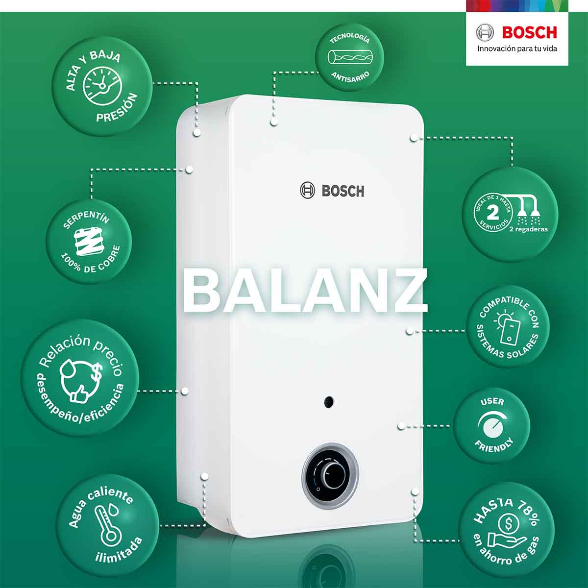 Calentador De Paso 2 Servicios Balanz 13 Gas Lp Bosch