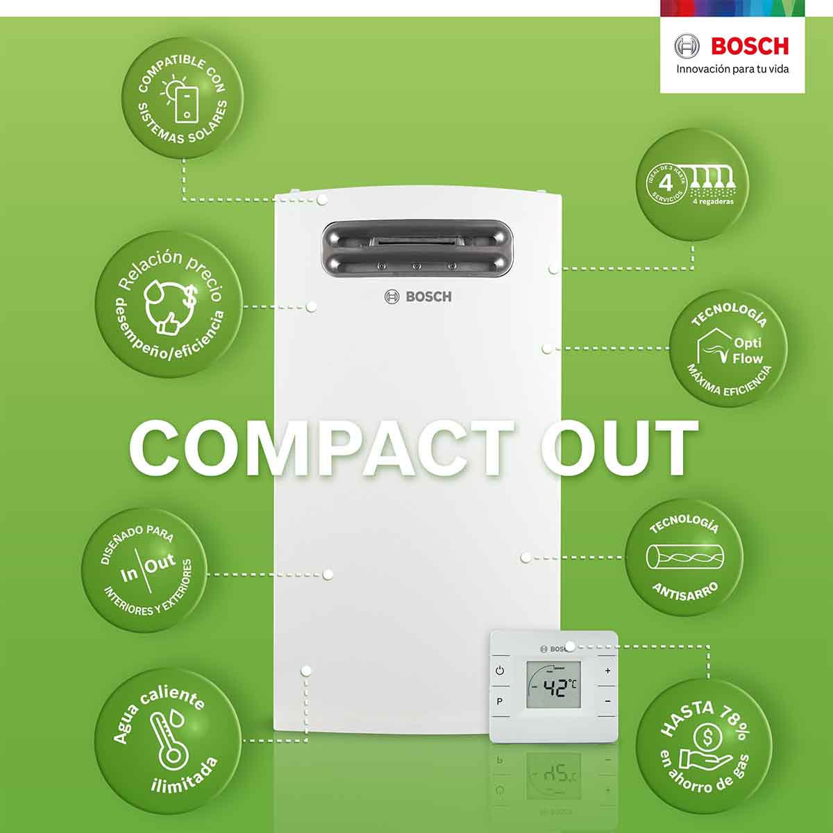 Calentador De Paso 4 Servicios Compact Out 20 Natural Bosch