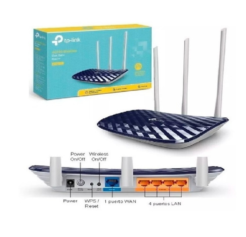 ROUTER INALAMBRICO TP-LINK ARCHER C20 AC750 DUAL BAND 2.4GHZ 4 PUERTOS LAN 1 PUERTO 3 ANTENAS