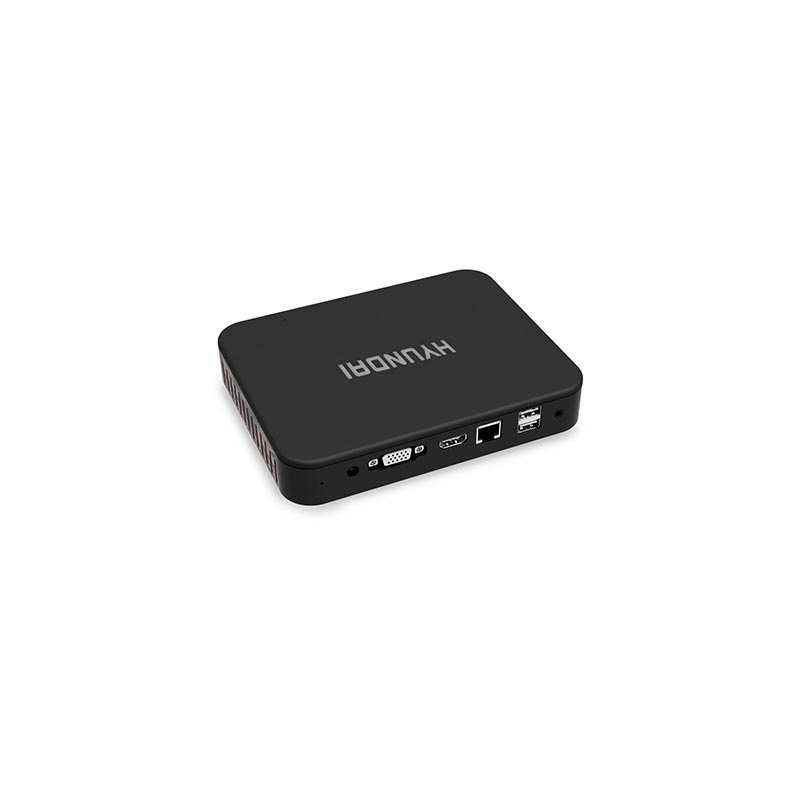Hyundai Mini PC, Intel Celeron N4020, 4GB DDR4, 64GB Storage, Expandable 2.5" SATA HDD and M.2 SSD Slot, USB-C, Windows 10 Pro, 4K UHD Dual Monitor Support, HDMI and VGA Port, Fanless, Vesa Mount Included, Negro