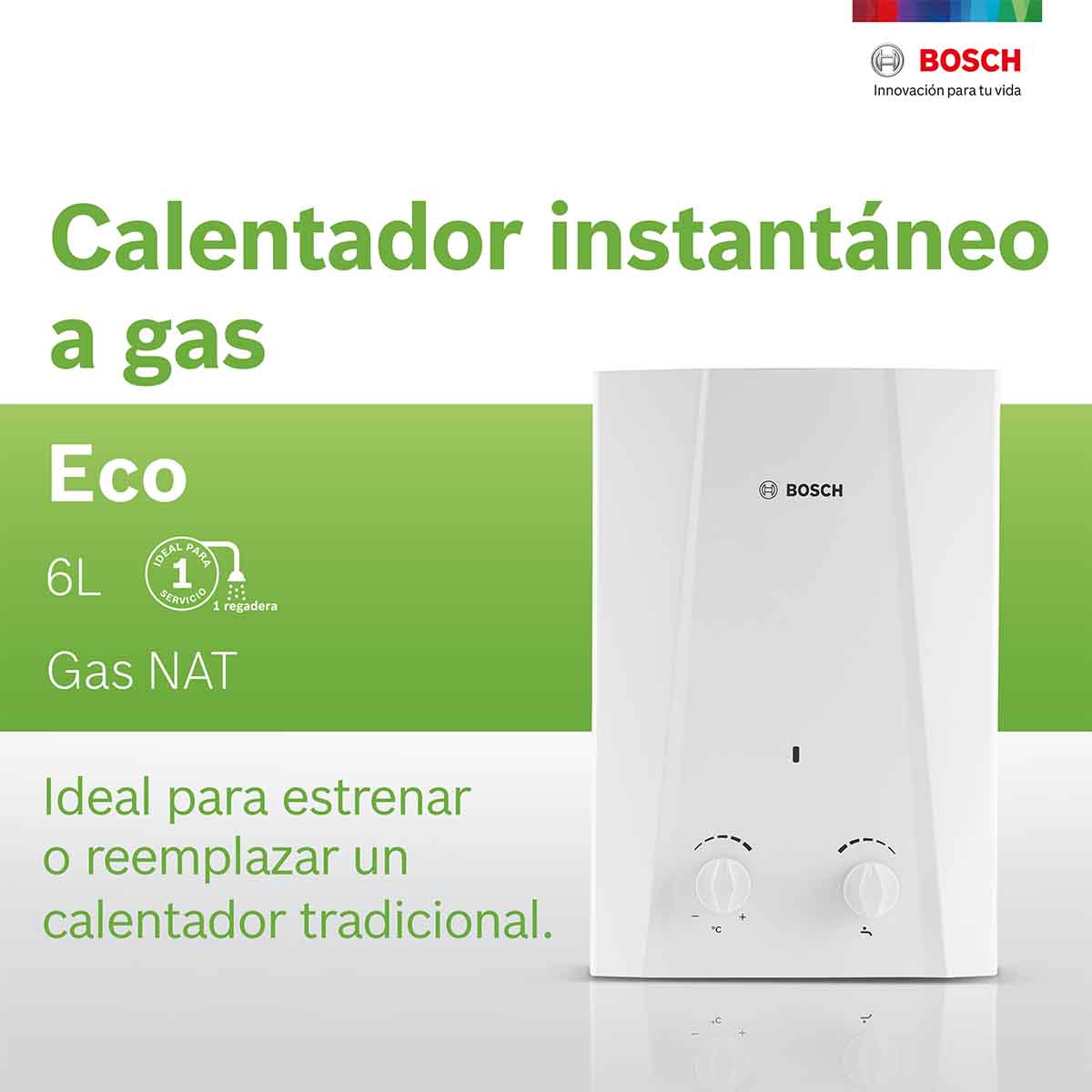 Calentador De Agua Instantaneo 1 Servicio Eco 6 Gas Bosch Blanco Natural