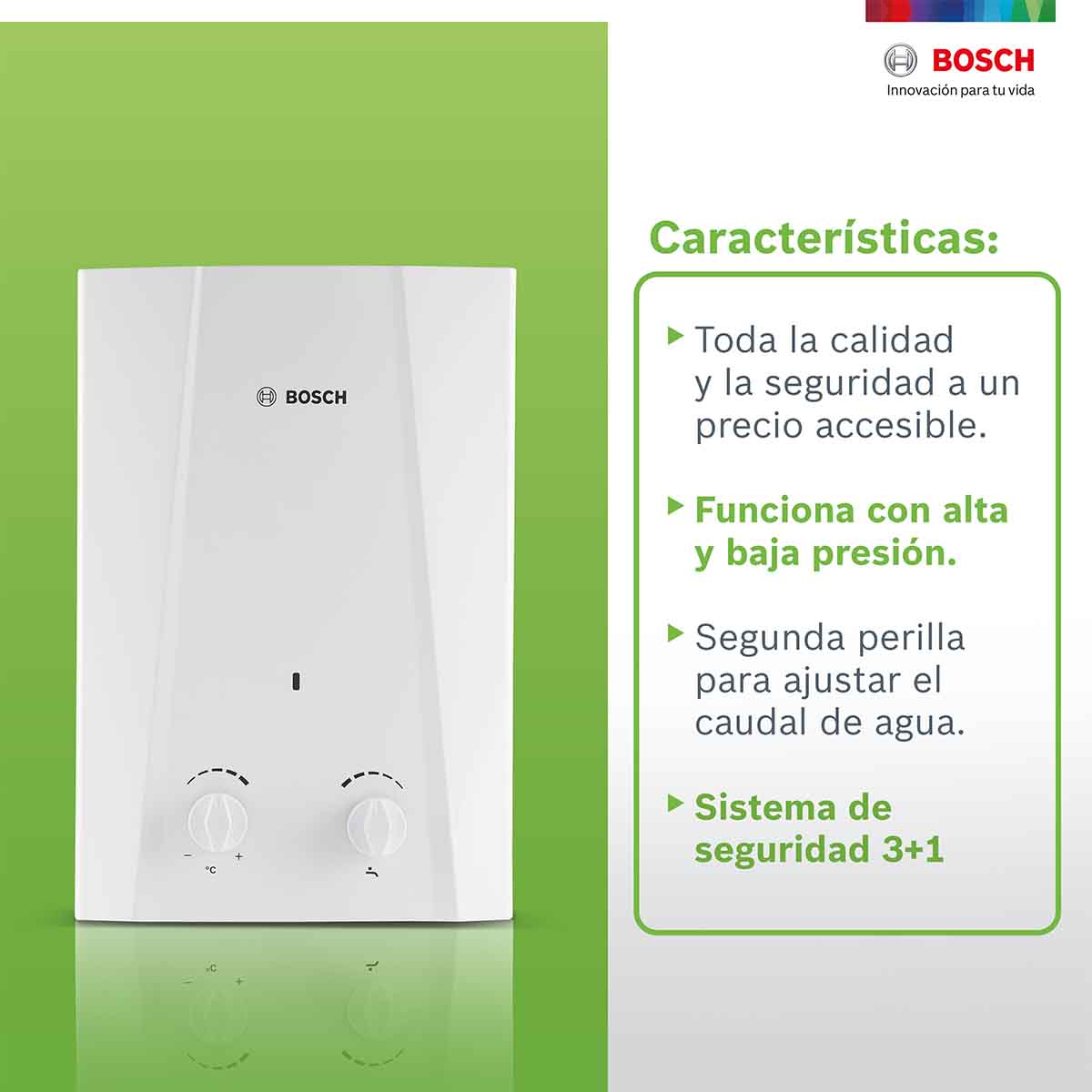 Calentador De Agua Instantaneo 1 Servicio Eco 6 Gas Bosch Blanco Natural