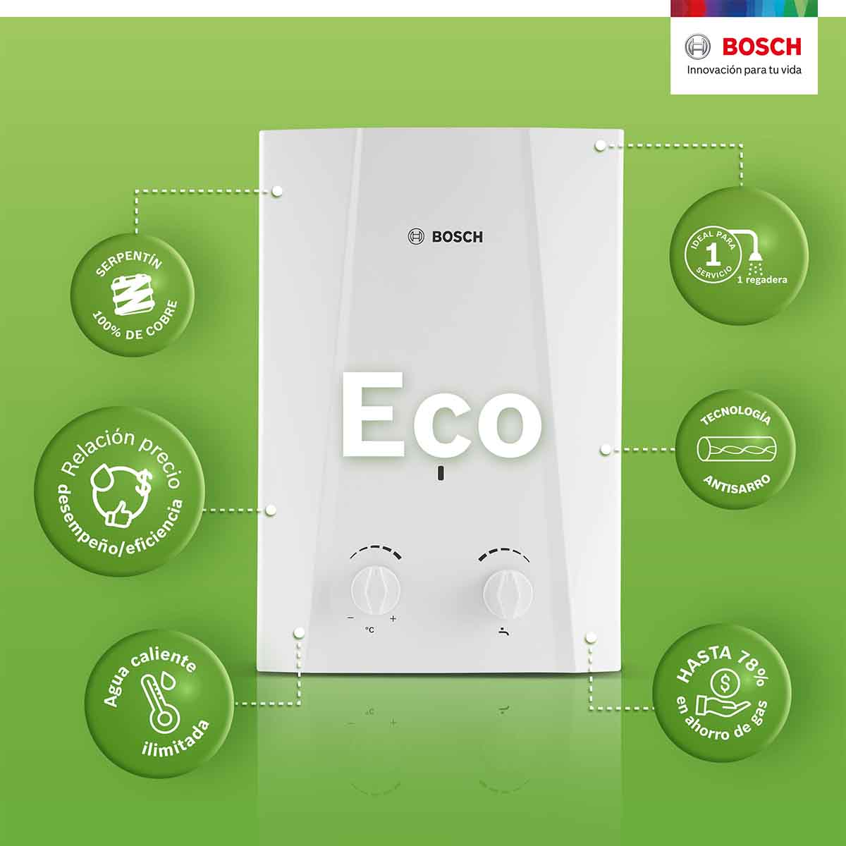 Calentador De Agua Instantaneo 1 Servicio Eco 6 Gas Bosch Blanco Natural