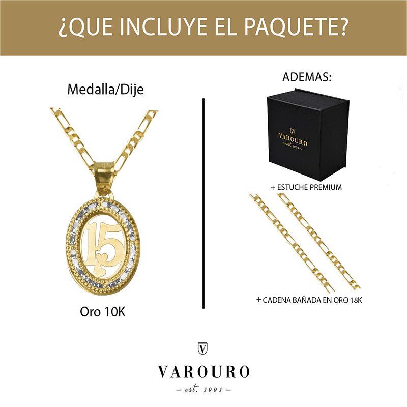 Medalla 15 Años  VAROURO Oro Oval 1gr 10k + Hermosa Cadena De Regalo