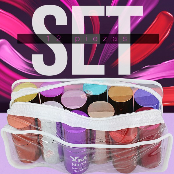 Set 12 Esmalte De Uñas Varios Tonos Barniz Efecto Espejo