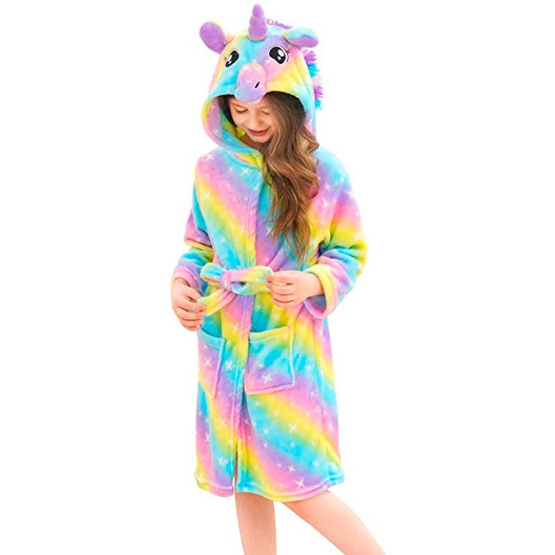 Bata Pijama Baño Niños Unicornio Arcoiris Toalla Frazada Bebes BB1 