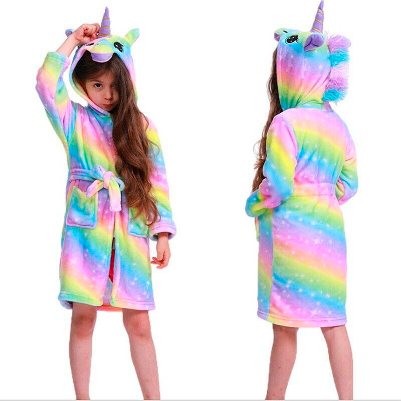 Bata Pijama Baño Niños Unicornio Arcoiris Toalla Frazada Bebes BB1 
