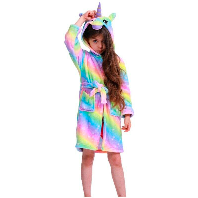 Bata Pijama Baño Niños Unicornio Arcoiris Toalla Frazada Bebes BB1 