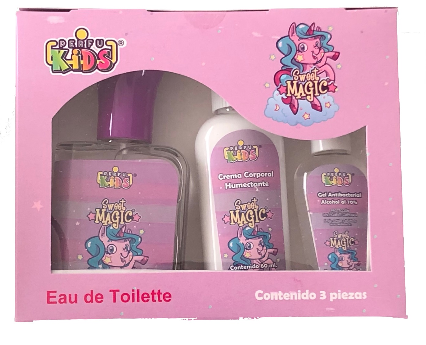 SET NIÑA SWEET MAGIC EDT 50ML + CREMA CORPORAL 60ML + GEL ANTIBACTERIAL 30ML PERFUKIDS