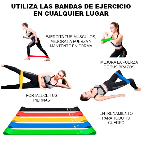 Kit 5 Ligas de Plástico Resistencia Ejercicio Yoga Glúteo