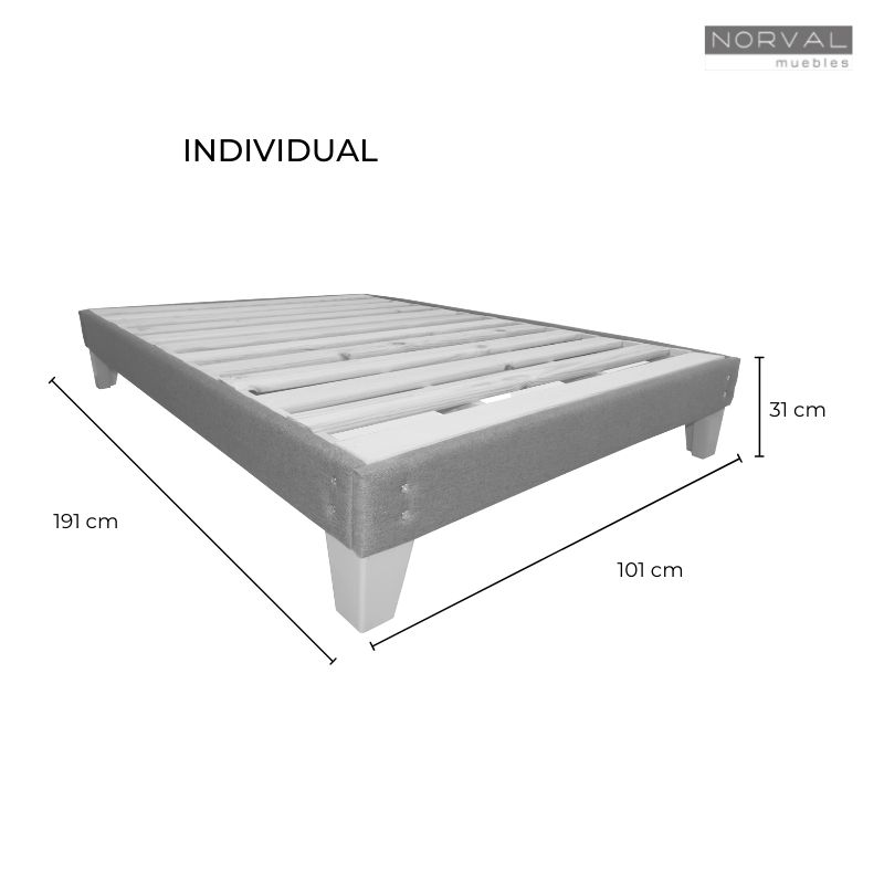 Base de Cama Individual Armable con Madera Sólida de Pino en color Gris Box Spring en estilo Nórdico NORVAL