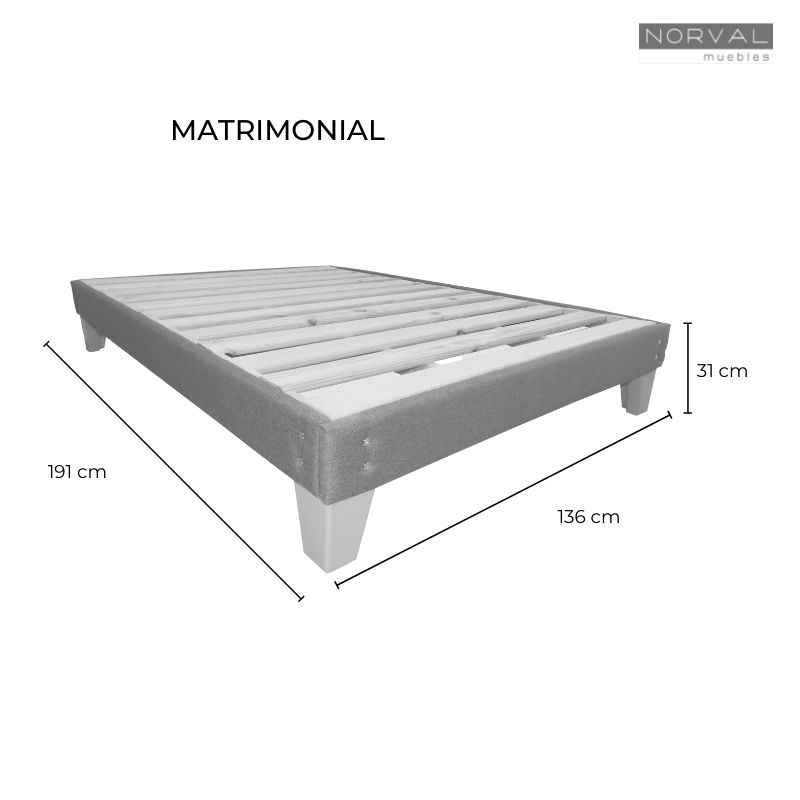 Base de Cama en Color Gris de Madera de Pino Box Spring Armable Matrimonial diseño Nórdico NORVAL