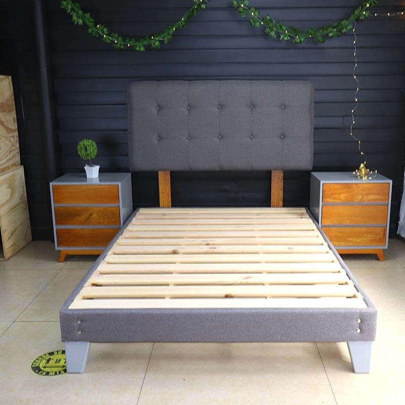 Base de Cama en Color Gris de Madera de Pino Box Spring Armable Matrimonial diseño Nórdico NORVAL