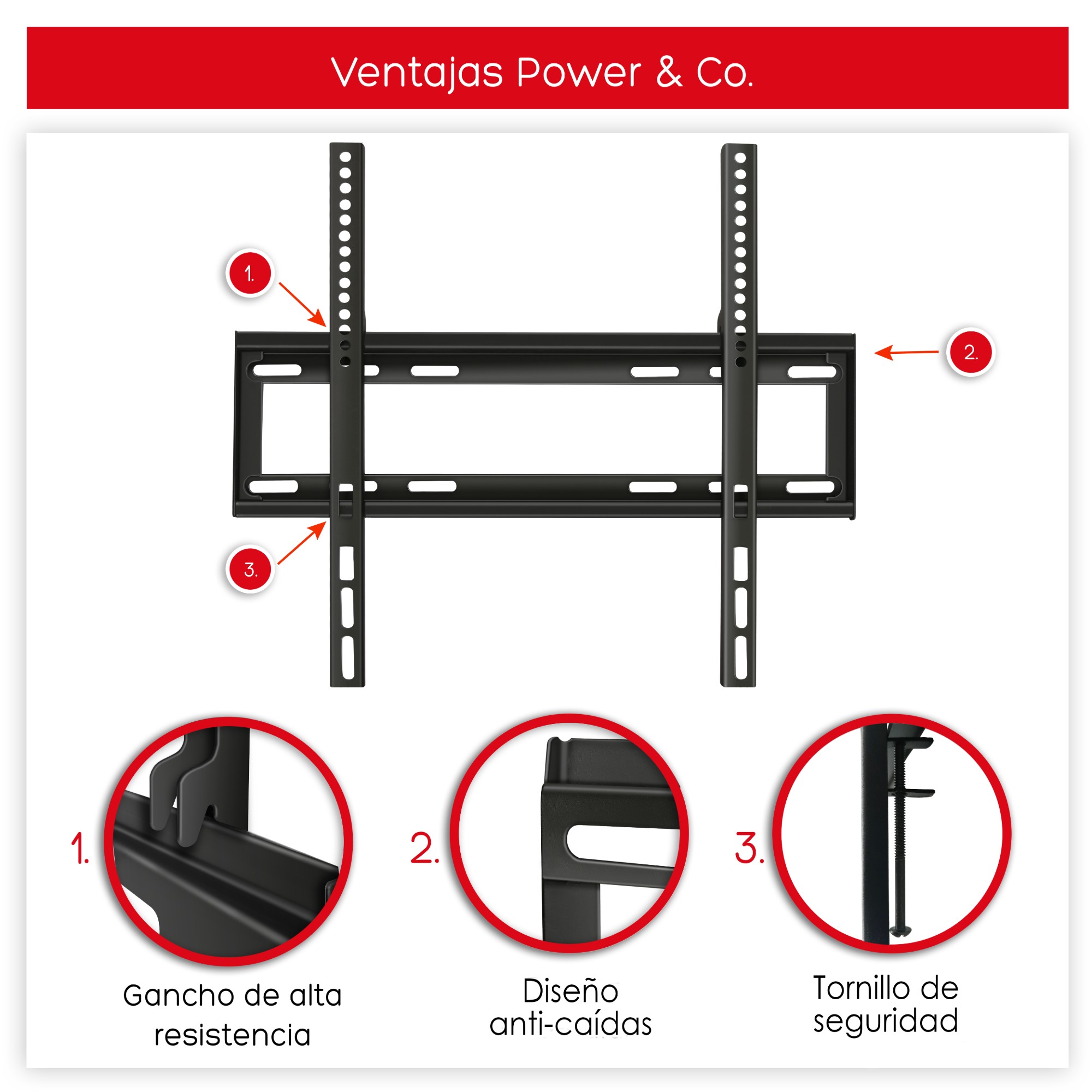 Soporte fijo para pantallas de 26" a 70" Power & Co. XF-700